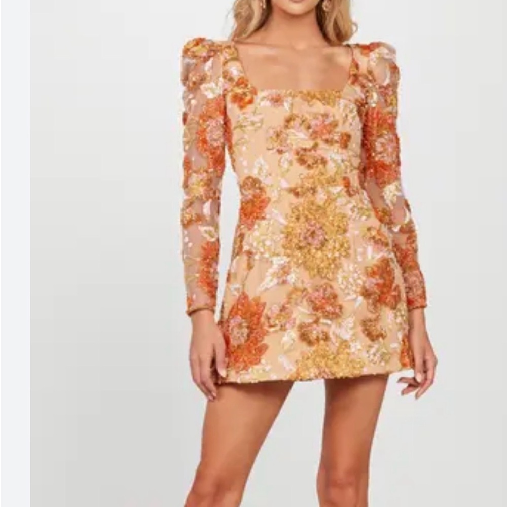 HELSI Kristen Sequin Floral Long Sleeve Cocktail Minidress